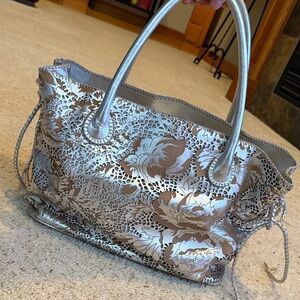 Eileen West Silver and Brown Floral Tote